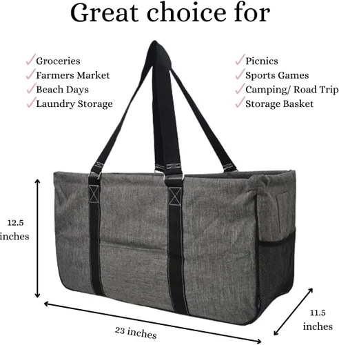 Miniatura 134 de NGIL Bolsa de comestibles reutilizable extra grande plegable de gran tamaño para comestibles, almacenamiento, picnic, playa, Bronco-negro occidental