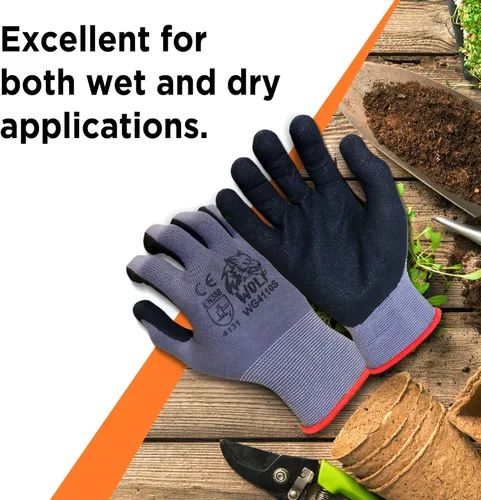 Miniatura 3 de WOLF Guantes de nitrilo ultradelgados con palma de espuma recubierta con agarre adhesivo, multiusos