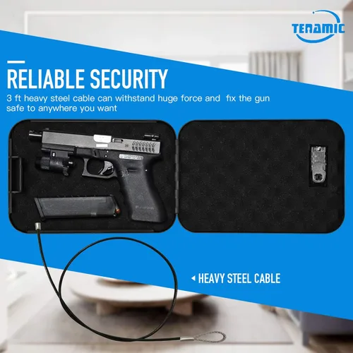 Miniatura 5 de TENAMIC Caja fuerte para pistola, caja de seguridad portátil para pistola de viaje, caja de bloqueo de pistola de acero sólido para el hogar, cajas