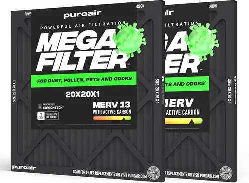 Miniatura 31 de PuroAir Filtro Mega - Filtro de aire de 12x12x1 MERV 13 para el hogar con carbón activado - Filtros alérgenos, caspa de mascotas, humo, polvo