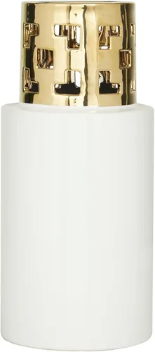 Miniatura 4 de CosmoLiving by Cosmopolitan Jarrón decorativo de cerámica con detalles dorados recortados, florero para decoración del hogar, 5 x 5 x 12 pulgadas
