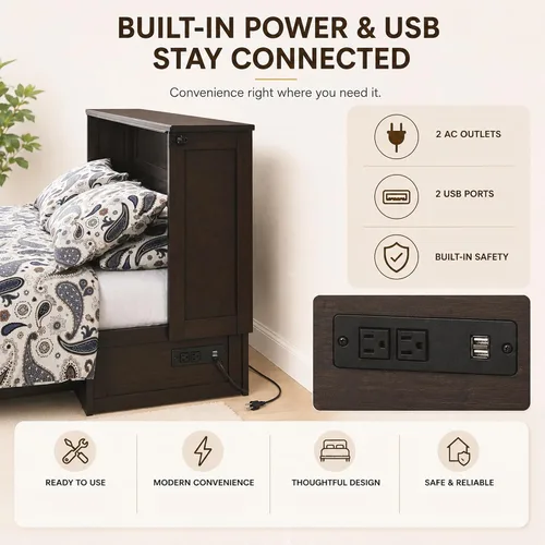 Miniatura 8 de Night & Day Furniture MUR-CLV-QEN-CH y MND-GMF-TRI-QEN MUR-CLV CH y MND-GMF-TRI-QEN - Cama Murphy con colchón, tamaño Queen, color chocolate