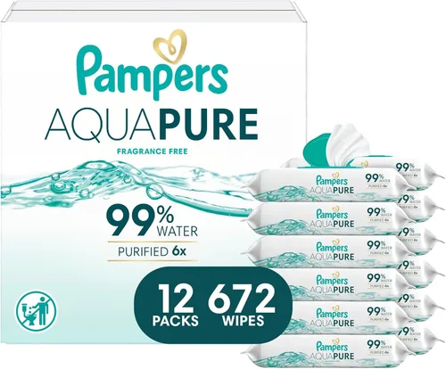 Miniatura 19 de Pampers Aqua Pure Toallitas para bebé, 99% agua, sin fragancia, 896 toallitas para bebé en total (16 paquetes con tapa abatible)