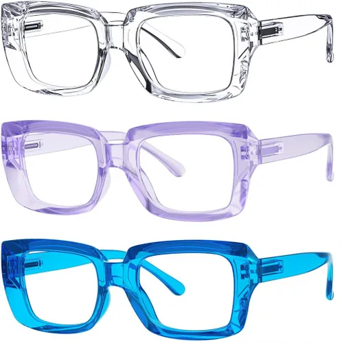 Miniatura 11 de Eyekepper Paquete de 4 lentes de lectura con bloqueo de luz azul, anteojos cuadrados de computadora de gran tamaño +0.00