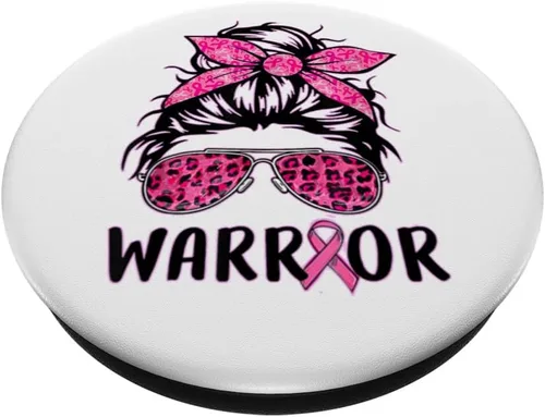 Miniatura 2 de Messy Bun Pink Warrior Soporte de concientización sobre el cáncer de mama PopSockets intercambiables PopGrip