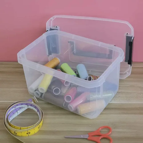 Miniatura 5 de Cajas de almacenamiento de plástico, paquete de 4 cubos pequeños transparentes con tapas