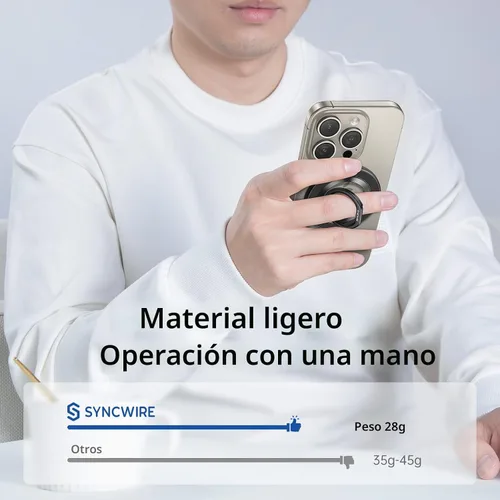 Miniatura 8 de SYNCWIRE - Soporte magnético con aro para MagSafe, rotación de 360 grados, agarre y soporte para teléfono, aro para dedo, doble imán, compatible