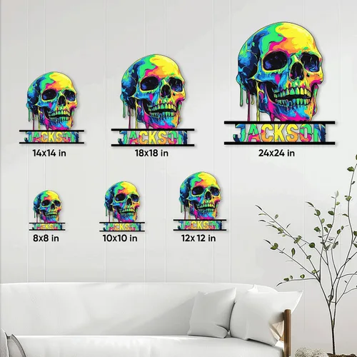 Miniatura 4 de Letrero de metal personalizado con calavera, letrero colgante de calavera para porche al aire libre, valla de pared con nombre personalizado, patio