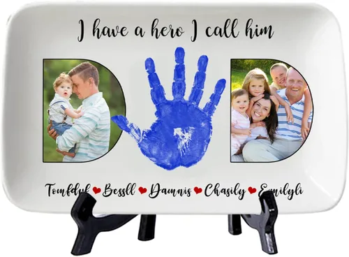 Miniatura 16 de Plato personalizado para asar para papá con nombres de niños, arte infantil, placa de servicio de impresión de mano para la familia, placa de Plato