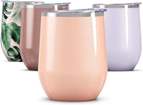 Miniatura 18 de Maars Bev - Vaso de vino de acero inoxidable sin tallo con tapa, aislado al vacío de 12 onzas, a prueba de derrames, apto para viajes, vasos midnight