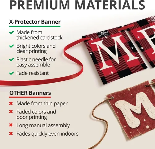 Miniatura 3 de X-Protector Bandera de Feliz Navidad - Letrero de Feliz Navidad de Plátanos Búfalo para Repisa de Chimenea - Decoraciones Premium de Navidad