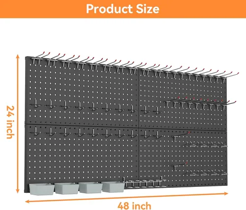 Miniatura 3 de WALMANN Kit de tablero de clavijas de metal con accesorios para pared, herramientas de garaje, sistema de tablero de clavijas para garaje, banco