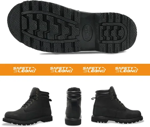 Miniatura 6 de Botas de trabajo para hombre, impermeables, con puntera suave, antideslizantes, cómodas, botas de trabajo de cuero Negro-impermeable