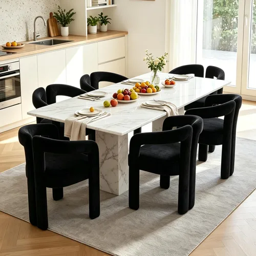 Miniatura 8 de Modern Velvet Dining Chairs Set of 1, Mid Century Modern Upholstered Accent Chair with Curved Backrest and Armrests, Round Thick Cushion Kitchen
