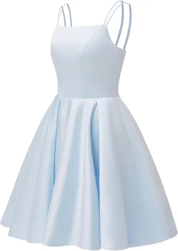 Miniatura 7 de Tianzhihe Vestidos cortos de satén para adolescentes 2024 con tirantes delgados, vestidos de fiesta de cóctel con bolsillos