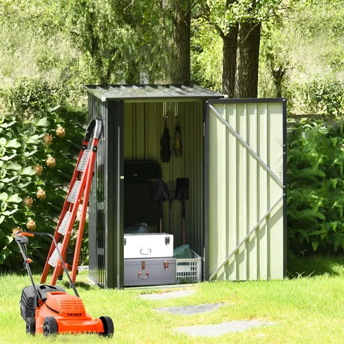Miniatura 8 de Cobertizo de almacenamiento para exteriores, cobertizo de jardín de acero metálico de 3 x 3 pies con puerta individual con cerradura, pequeño