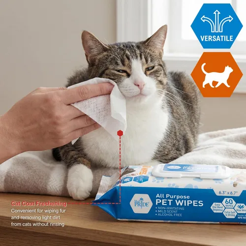 Miniatura 3 de MED PRIDE Toallitas hipoalergénicas de animales para gatos que bañan y limpian la piel, extrasuaves, sin alcohol ni parabenos, enriquecidas con aloe