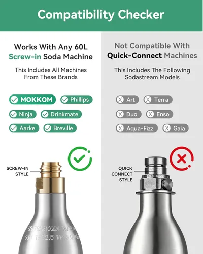 Miniatura 2 de MOKKOM Cilindro de CO2 para fabricante de refrescos, recipiente de intercambio de CO2, estilo roscado, compatible con todos los fabricantes de agua