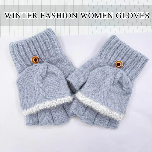Miniatura 105 de Beurlike Guantes de invierno para mujer, de lana cálida, a prueba de viento, convertibles, sin dedos