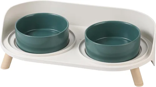 Juego de Cuencos Elevados de Cerámica para Gatos - Platos Dobles Elevados para Alimentos y Agua - Soporte Antideslizante y Resistente a Salpicaduras