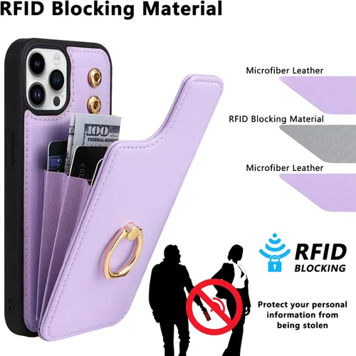 Miniatura 5 de Funda tipo cartera compatible con iPhone 13 Pro con soporte para tarjetas, rotación de 360º, soporte de anillo de dedo con función atril, protección