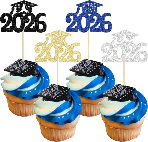 Miniatura 16 de Gyufise 1 paquete de decoración de pastel de graduación 2025 con purpurina de felicitaciones clase de 2025, decoración de pastel de diploma 2025