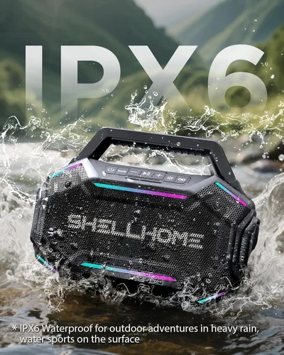 Miniatura 4 de ShellHome Altavoces Bluetooth 6.0 para exterior, altavoz potente de 80 W (máximo) con graves, 30 horas de reproducción, impermeable IPX6, luces RGB