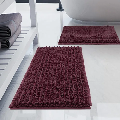 Miniatura 21 de Juego de 2 alfombras de baño de felpilla de lujo, parte inferior de goma termofusible gruesa, antideslizantes, alfombras de baño de secado rápido