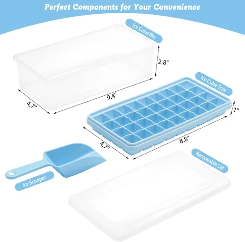 Miniatura 2 de Bandeja de silicona para cubitos de hielo con tapa a prueba de fugas y contenedor de almacenamiento para congelador, 36 piezas sin BPA, cubierta Rojo