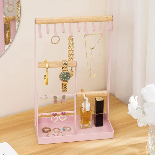 Miniatura 2 de ProCase Soporte organizador de joyas, soporte para collares, estante de torre de joyería de 4 niveles con bandeja para pendientes y agujeros, 10