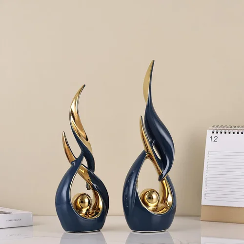 Miniatura 5 de 2 estatuas de cerámica de oro azul para decoración del hogar, esculturas modernas de arte abstracto, elegantes objetos decorativos de mesa