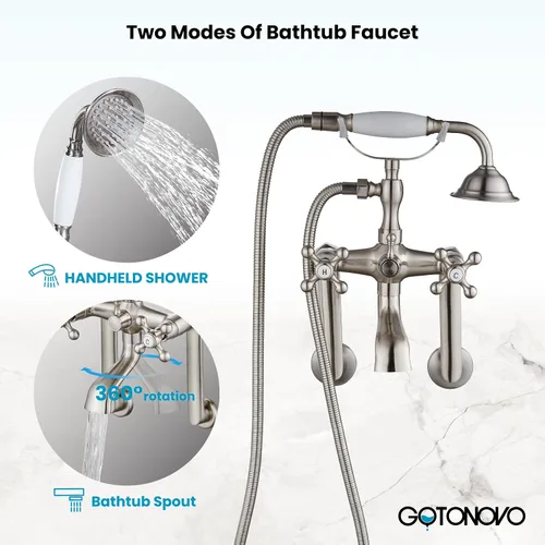 Miniatura 4 de gotonovo Clawfoot - Grifo de bañera con grifo de ducha de mano, juego victoriano de doble cruz con brazos oscilantes ajustables en el centro de 6
