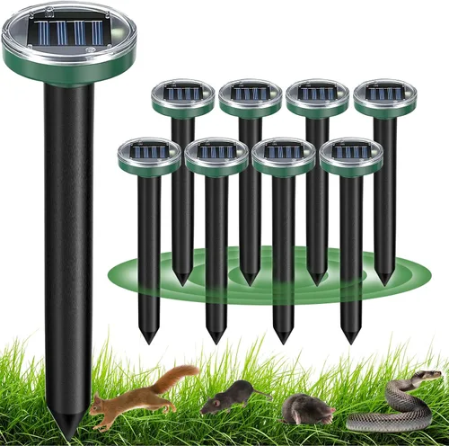 Paquete de 8 repelentes de serpientes, repelente de topos con energía solar, ultrasónico, repelente de topheres, picos disuasorios sónicos de topos,