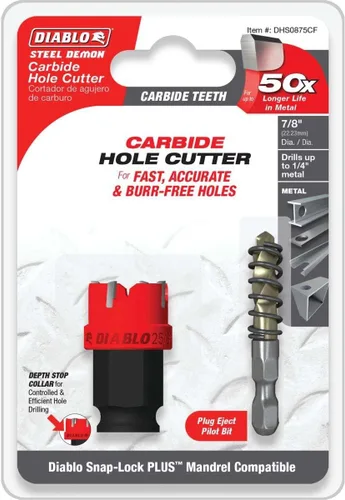 Miniatura 4 de Diablo Cortador de agujeros de dientes de carburo Demon de acero, vida útil 50 veces más larga, cuello de tope de profundidad, expulsión de enchufe