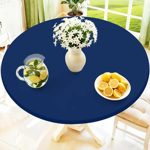Miniatura 36 de Moosfor Mantel redondo de elastano, elástico ajustable impermeable para mesas de 18 a 24 pulgadas, mantel de picnic elástico lavable para Azul
