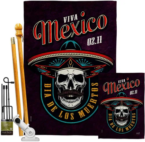 Viva México - Kit de banderas para casa de jardín, Día de Muertos, Día de los Muertos, Fiesta Mexicana, Otoño, Pequeña pancarta decorativa para