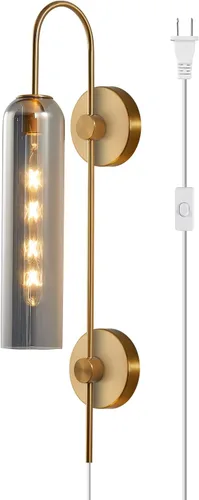 Miniatura 14 de BOKT Lámpara de Pared Moderna de Mediados de Siglo de 1 Luz Montada en Pared de Metal Dorado Cepillado Aplique de Pared Iluminación Minimalista Anti