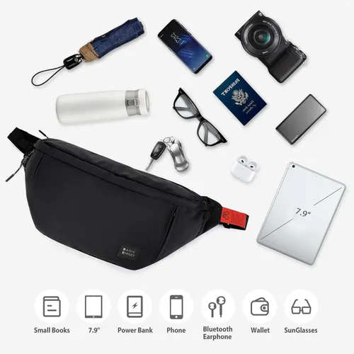 Miniatura 4 de Riñonera cruzada grande de moda para hombres y mujeres, resistente al agua, riñonera, bolsa para cinturón con 5 bolsillos con cremallera, transporte