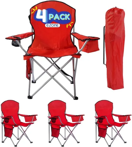 Miniatura 17 de EZONE Paquete de 2 sillas de campamento con enfriador de hielo integrado, silla portátil, bolsillo de almacenamiento, portavasos y bolsa