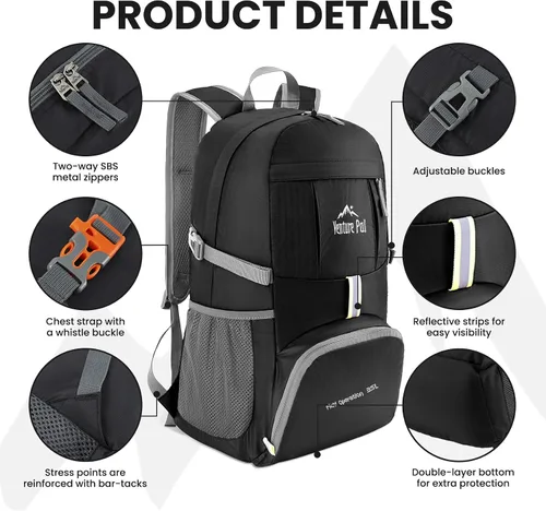 Miniatura 15 de Venture Pal 35L Ultraligero Ligero Plegable Plegable Viaje Camping Senderismo Deportes al aire libre Mochila Daypack