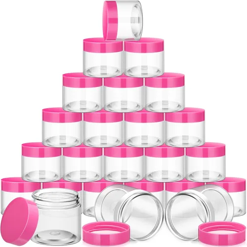 Miniatura 22 de SATINIOR 24 frascos de plástico transparente vacíos con tapas, recipientes de almacenamiento redondos de boca ancha para productos de belleza