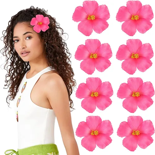 Miniatura 2 de SEWACC Flores artificiales de hibisco hawaiano rosa, 10 flores tropicales sintéticas para decoración de fiestas, 3.93 pulgadas para Luau, baby