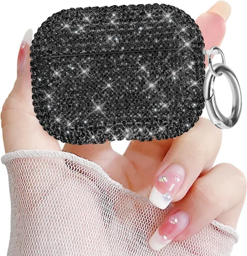 Miniatura 16 de Newseego Funda para AirPods de 1 y 2 generación, funda de lujo con diamantes de imitación brillantes con llavero para mujeres y niñas, anti-pérdida