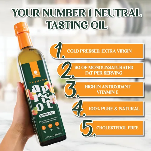 Miniatura 3 de Gourmanity Aceite de semilla de albaricoque, ideal para freír y cuidar la piel con vitamina E natural, aceite de albaricoque sin colesterol para una