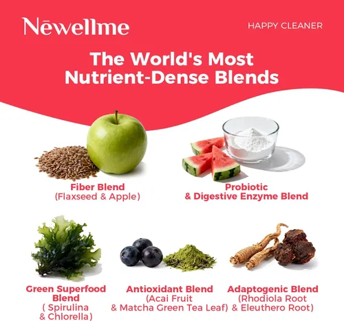 Miniatura 4 de NEWELLME Happy Cleaner Super Greens Powder – Mezcla de bebida de sandía sin azúcar con clorella y espirulina, vegano, sin OGM, 14 paquetes