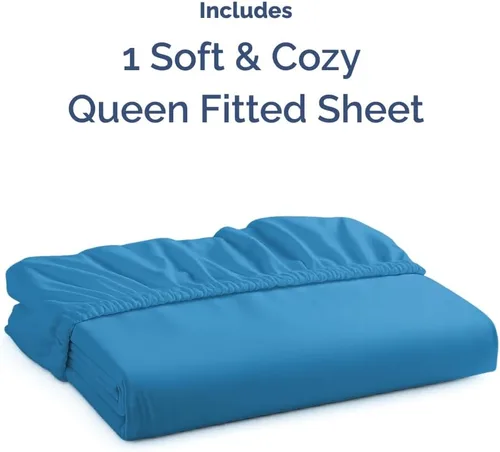 Miniatura 4 de Sábana bajera ajustada tamaño Queen - Sábana inferior única ajustada de una sola plaza - Ropa de cama de lujo hotelera suave con bolsillos profundos