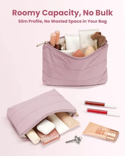 Miniatura 5 de Wandering Nature Bolsa de maquillaje pequeña, paquete de 2 bolsas de cosméticos para bolso, bolsa de maquillaje acolchada acolchada, bonita bolsa