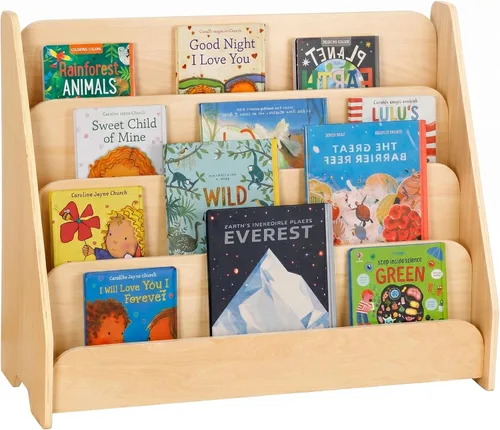 OOOK Estantería para niños, estante de madera de 4 niveles para niños, estantería Montessori para aula, sala de juegos, guardería