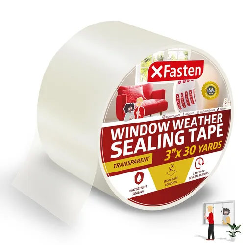 Miniatura 10 de XFasten Cinta transparente para sellado de ventanas, 2 pulgadas x 30 yardas (50.8mm x 27.43m), cinta de sellado de aislamiento de ventana