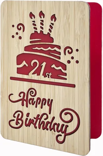 Tarjeta de felicitación de feliz cumpleaños número 21, tarjeta de cumpleaños hecha a mano, tarjetas de felicitación de madera, tarjeta de cumpleaños